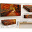 "Autumn Forest Path" avec mur de pierre et feuilles d'automne colorées, art mural sur toile-1022589606