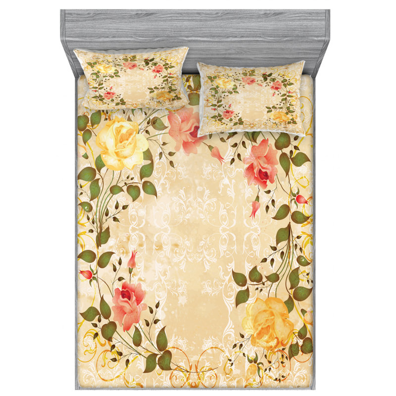 Microfiber Floral Sheet Set, Full Sheet Set with Fitted Sheet