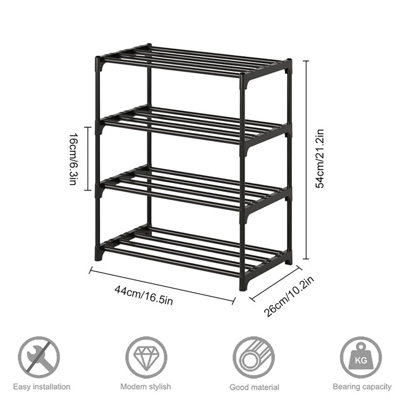 8 Pair Stackable Shoe Rack, Black
