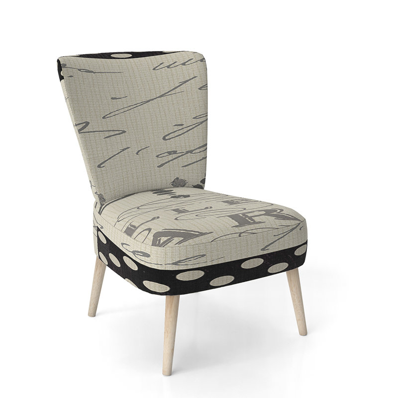 Upholstered Floral Side Chair - Modern floral Accent Chair, Abstract Cream Polyester Blend 1