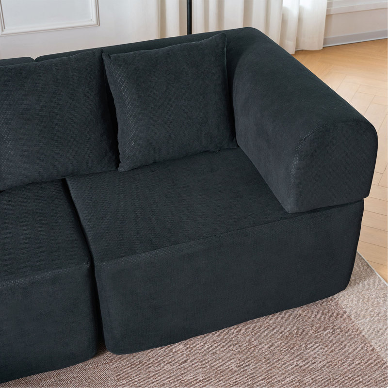Canapé modulaire de 106 po, canapé modulaire en L en forme de L avec assise profonde, canapé moderne en velours sans os avec méridienne mobile et 5 coussins, canapé compressé pour le salon, aucun assemblage requis, noir