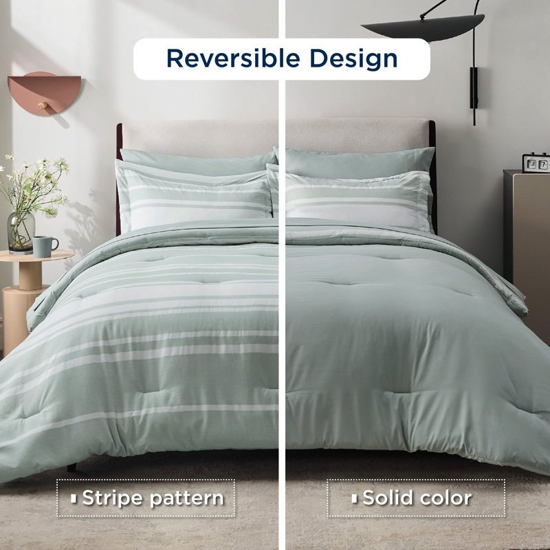Bedsure Striped All Season Comforter Set, Sage Green, Twin-XL Comforter + 4 Additional Pieces