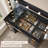 47" Large Black Fluted Vanity Desk With Mirror & Adjustable Led Lights-1956595809