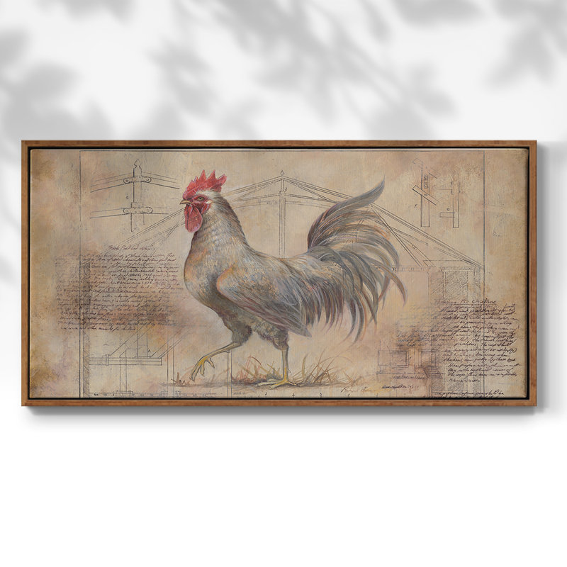 Rustic Fowl II - Toile tendue avec châssis tendue, prête à accrocher, H 21 po x l 41 po, Noyer