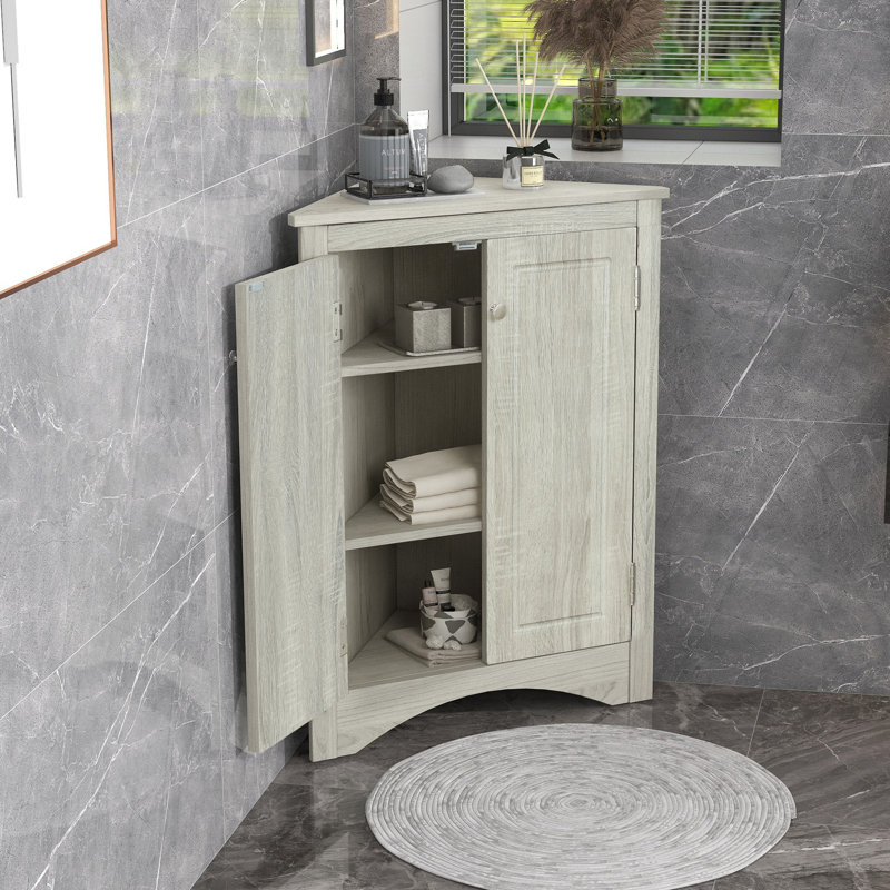 Adjustable Shelves Bathroom Storage Cabinet, Freestanding Floor Cabinet For Home And Kitchen Organization, Oak