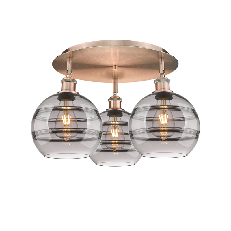 Plafonnier semi-encastré Glassoff, Gris fumée clair, H 10,88 po x l 19,75 po x P 19,75 po, Cuivre antique