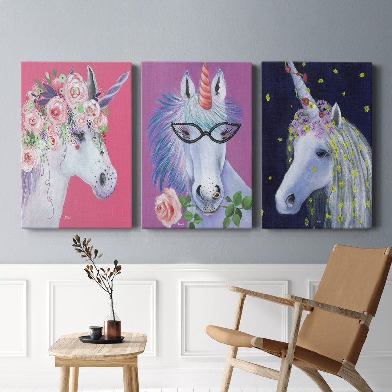 Unicorn II - ensemble de 3 reproductions d'art sur toile tendue, H 48 po x l 96 po x P 1 po