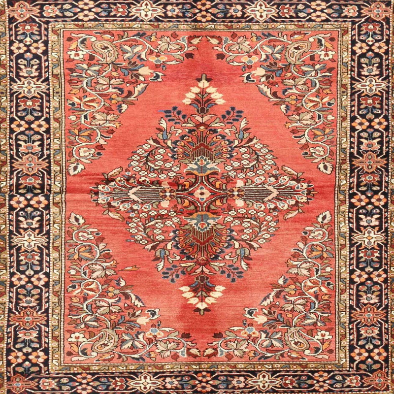 Tapis traditionnel rouge / noir, Carré 3 pi