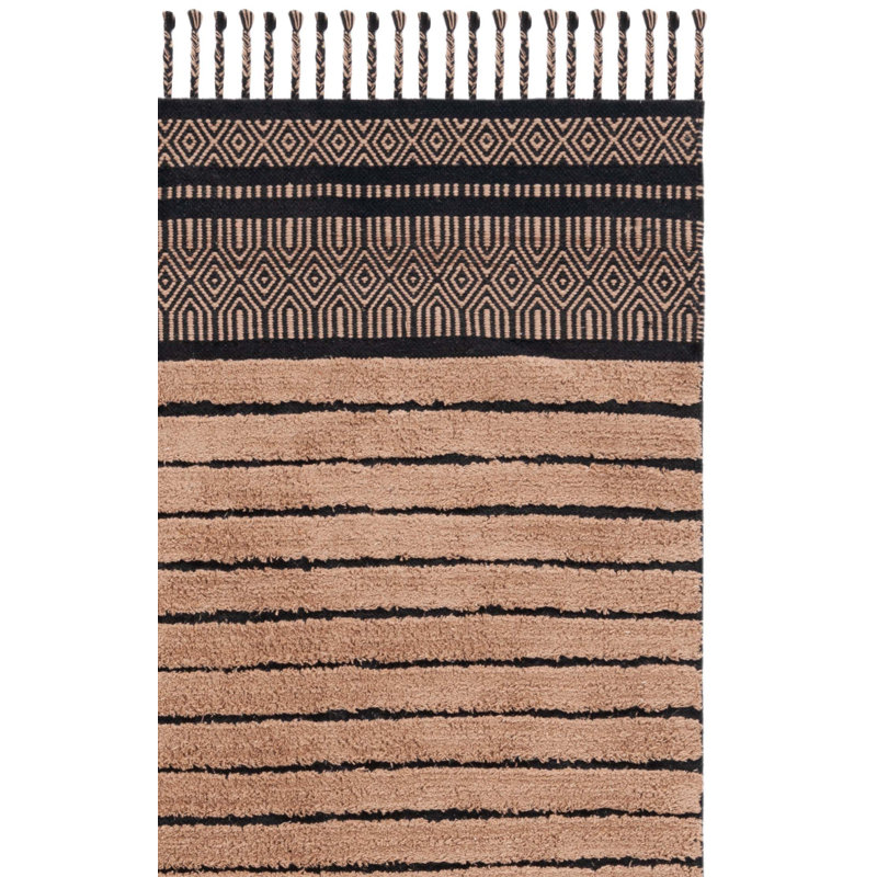 Laloni Hand Woven Cotton Pile Striped Rug, Rectangle 5' x 8'