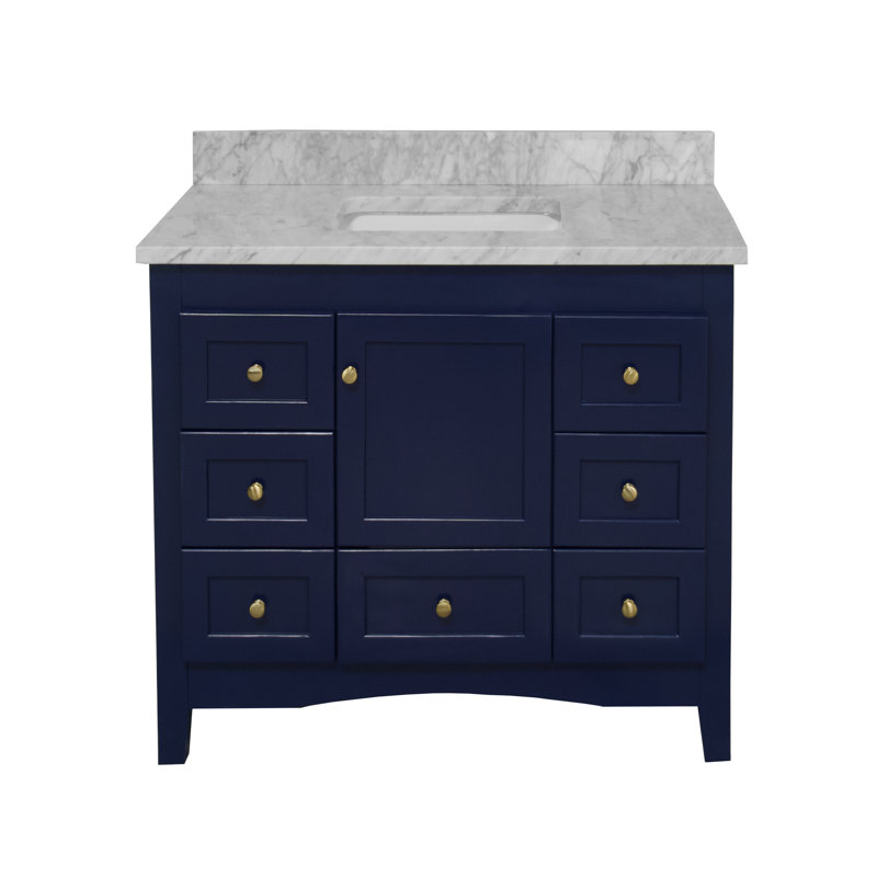 Edber 42'' Single Bathroom Vanity with Top, Carrara Marble, Royal Blue