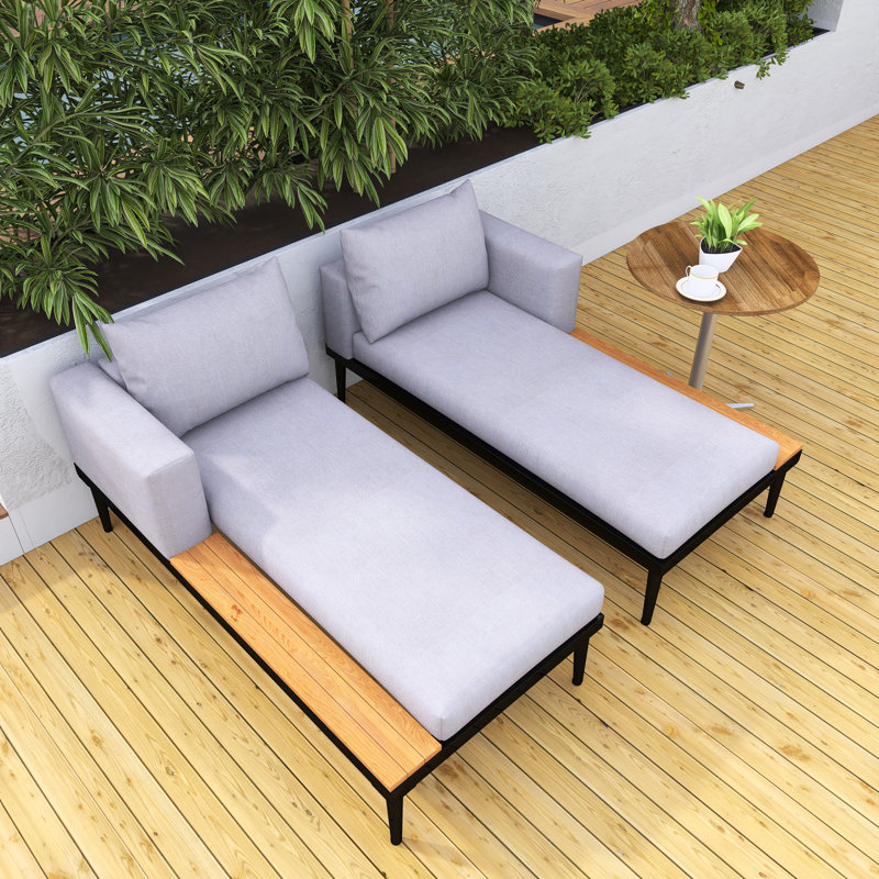 55" Wide Patio Daybed With Cushions, Gray/Black