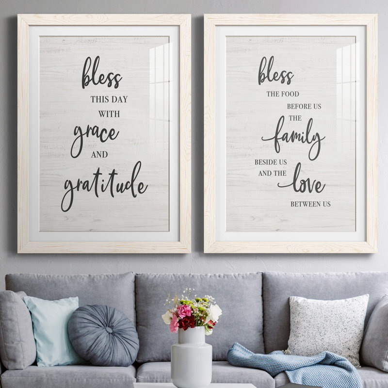«Bless this Day», ensemble de 2 reproductions d'art textuel, H 37,5 po x l 55 po x P 1,5 po, Papier encadré blanc, Blanc