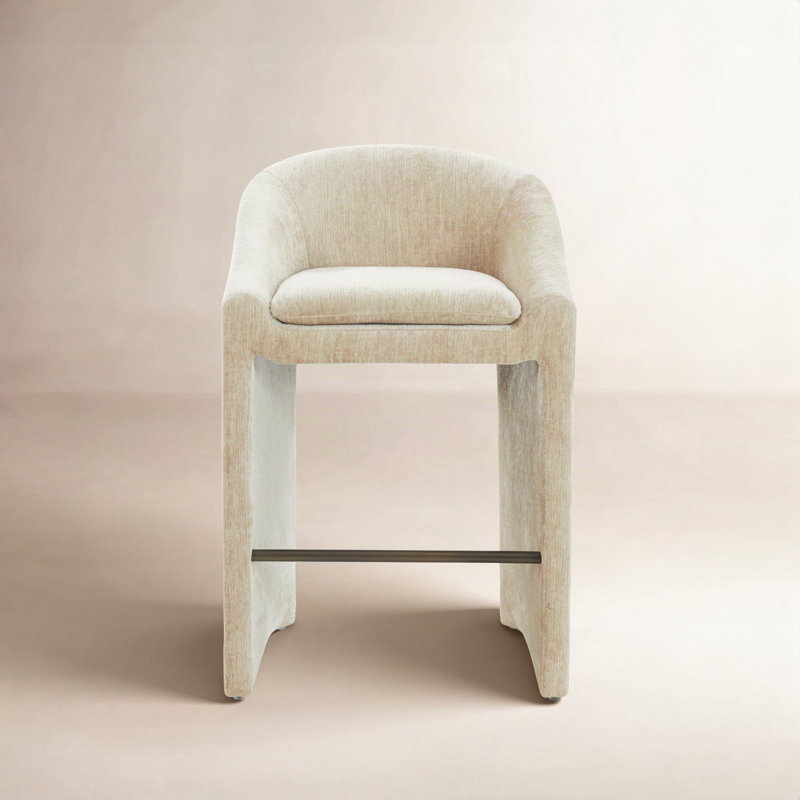 Kagan Chenille Counter Stool, Taupe, Bar Stool (30.7" Seat Height)