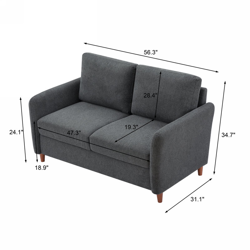 56.5'' Linen Loveseat Sofa with Storage Space Square  Arm, Dark Grey