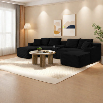 Canapés modulaires en velours côtelé en forme de U, canapé noir moderne avec rangement pour la famille