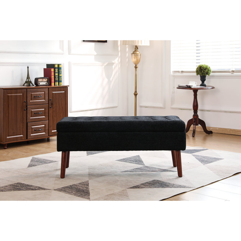 Banc de rangement en lin noir - l 43,7 po x P 18,1 po pour vestibule, bout de lit et entrée de chevet avec bout, Noir