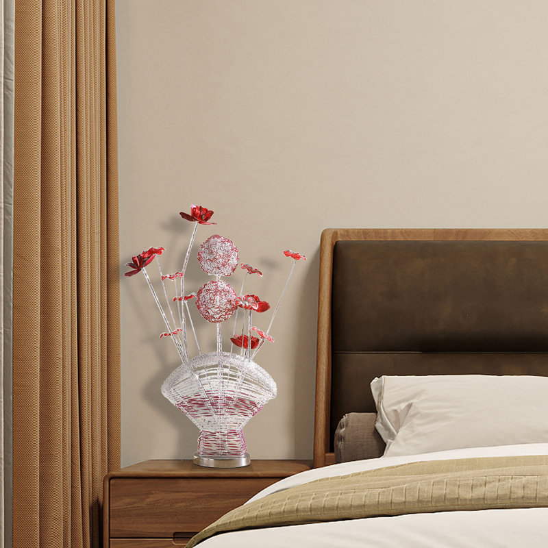 Lampe de table décorative, DEL, vase en cristal Red Roses Fan, chrome 22 po