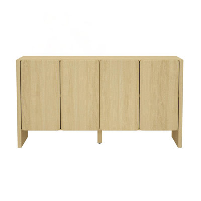 Buffet 60 pouces en chêne naturel avec portes à fermeture en douceur et tablettes réglables pour les salles à manger et les salons modernes