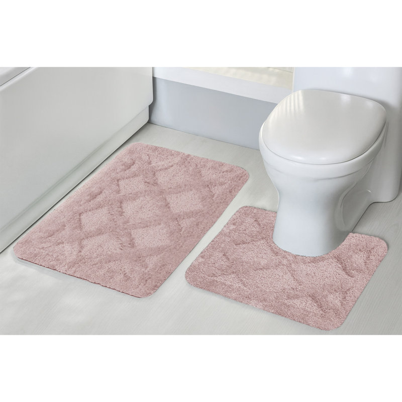 3D Diamond Tuft Effect Supersoft High Density Anti Slip Knox Bath Mat Set, Pink