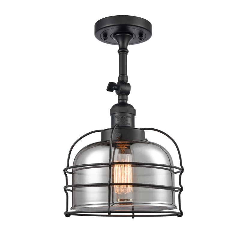 Handley Glass Semi Flush Mount, Matte Black, Plated Smoke, 60 Watt Vintage Incandescent Bulb