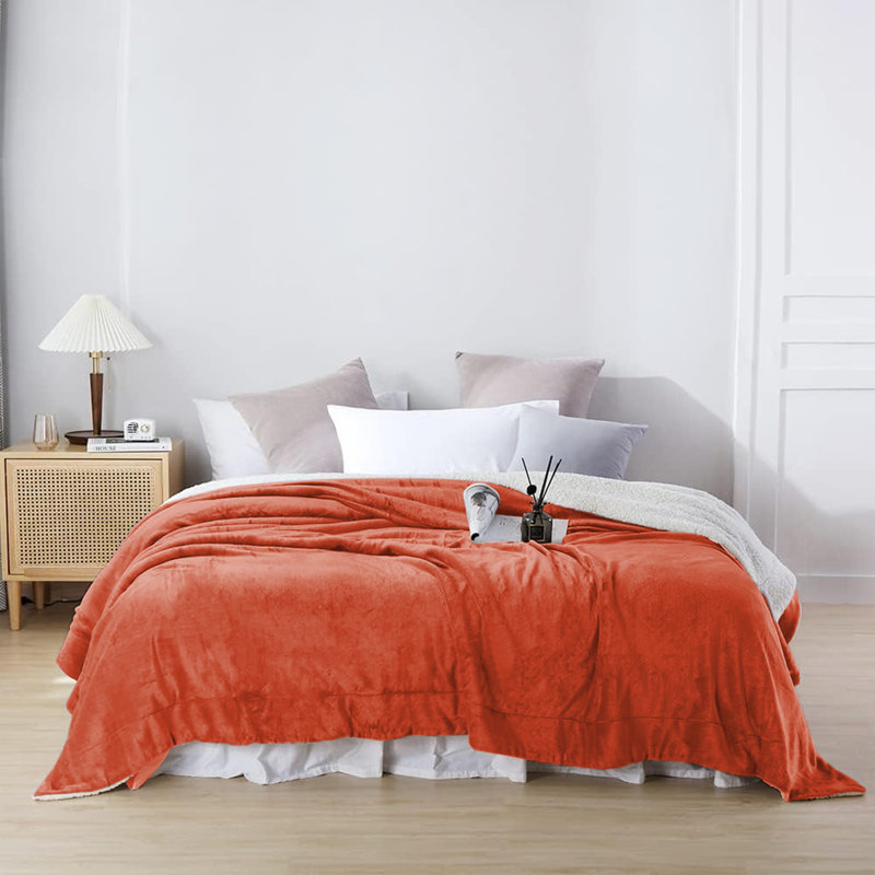 Jeté réversible en molleton Sherpa Plush - Couverture douce et chaude pour lit et canapé, Rouille, Grand (90 x 90)