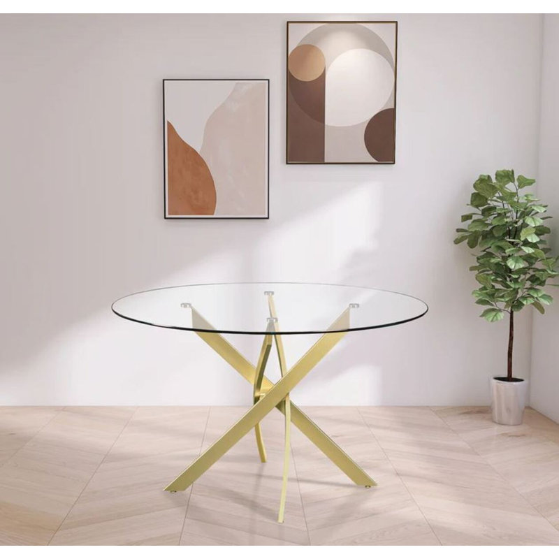 Leon Glass Dining Table, 29.5"H x 36"L x 36"W, Gold