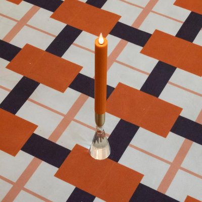 Flameless Vertical Stripes Taper Candles Flickering with Remote and Timer, 3D Moving Flame Taper Candle, 9 Inch Window Candle. (Orange, 9in)