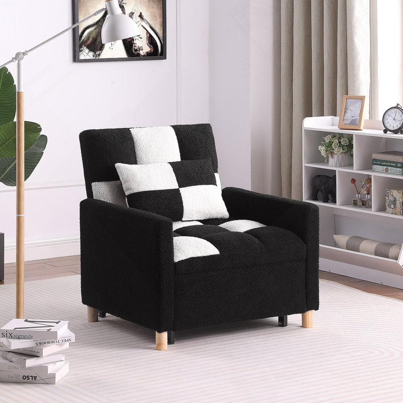 Canapé-lit Sleeper, chaise réglable avec coussin pour le salon, Blanc/Noir