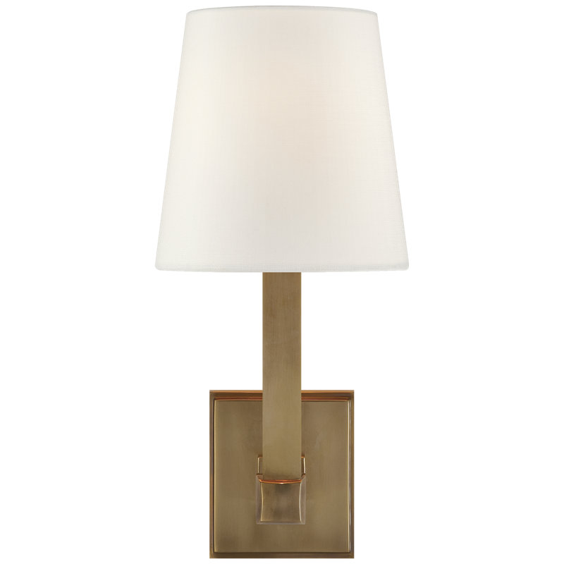 Chapman & Myers Square Tube Single Sconce, Fabric, Hand-Rubbed Antique Brass