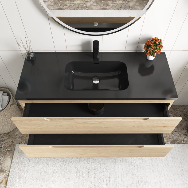 48'' Double Sink Particle Board Wall-Mounted Bathroom Vanity With Top In Evita Oak