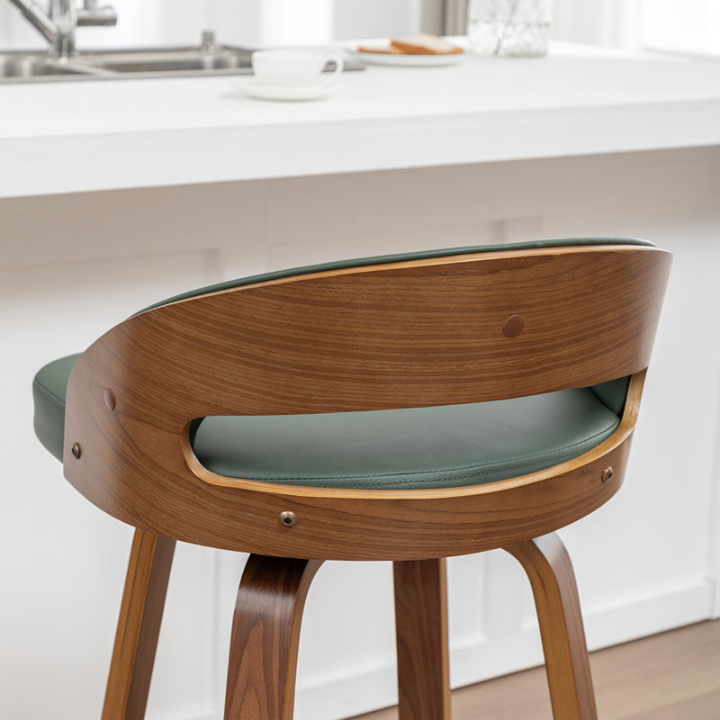 Modern Swivel Upholstered Counter Stool With 360° Swivel, Barrel Seat & Curved Backrest, Green, Bar Stool (30" Seat Height)