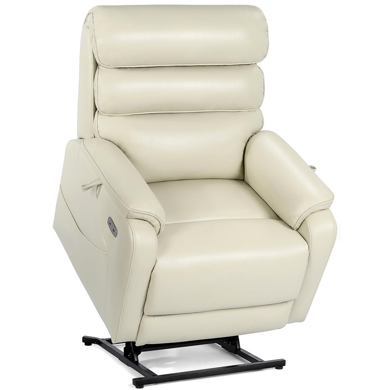  Large Lay Flat Power Lift Recliner Chair for Elderly, Oversized Electric Lift Chairs, 400lbs Heavy Duty Power Recliner with Heat and Massage, SLRY022063, Cream White
