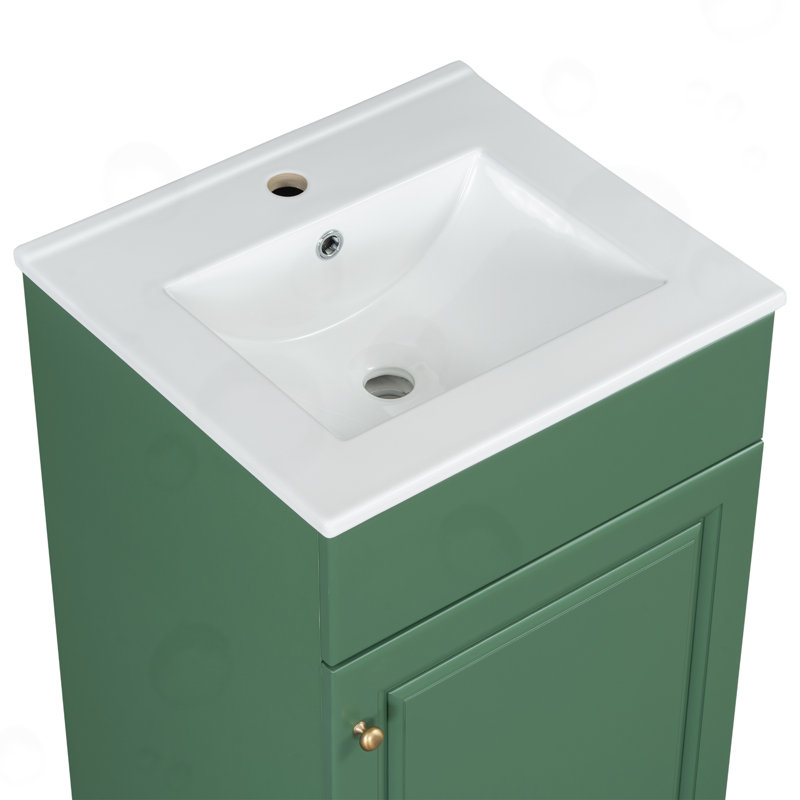 Bathroom Vanity with Sink and Adjustable Shelf, Green