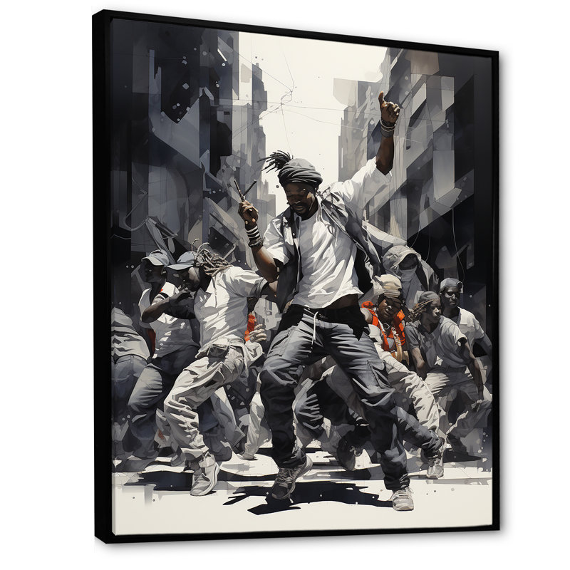 «Black and White Hip Hop Dance», art mural sur toile, Cadre flottant noir, H 40 po x l 30 po x P 1,5 po