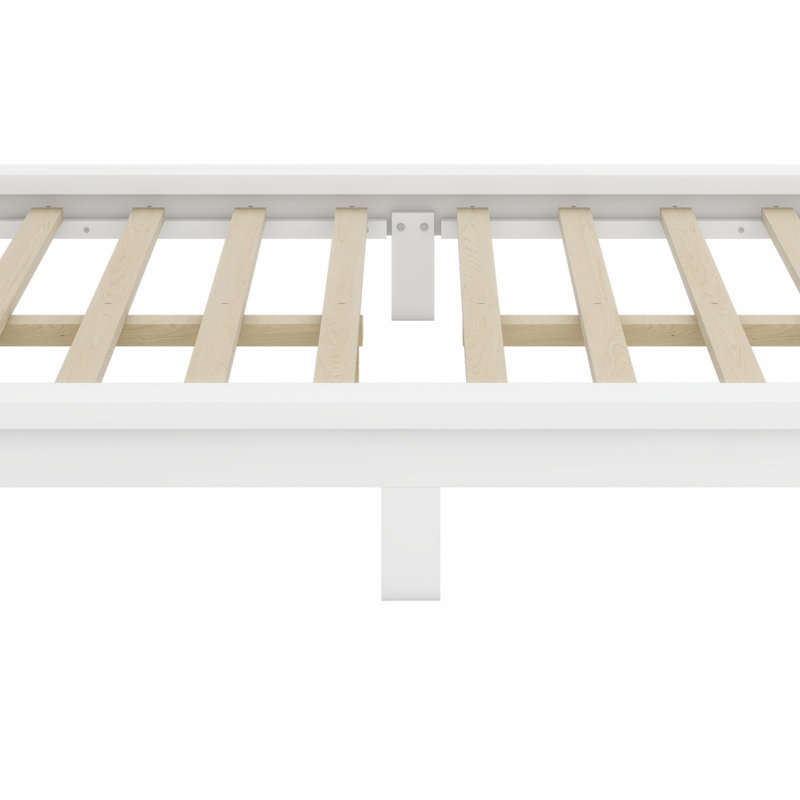 Structure de lit plateforme contemporaine avec tête de lit, support en lattes de bois, Blanc