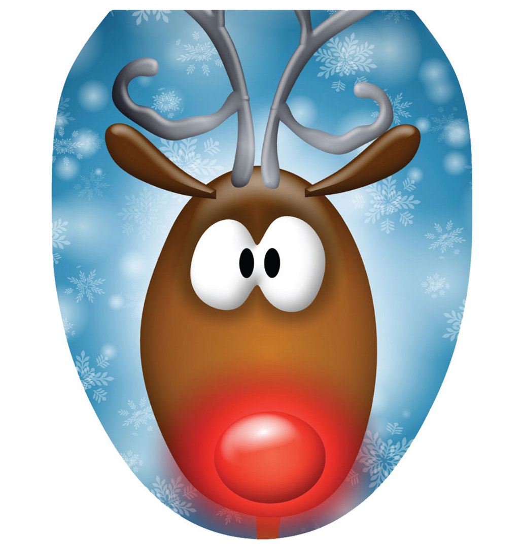 Holiday Reindeer Glow Toilet Seat Decal – Toilet Tattoos Static Cling Vinyl Lid Cover Fits Round & Elongated Seats Toilet Tattoos Size: Elongated