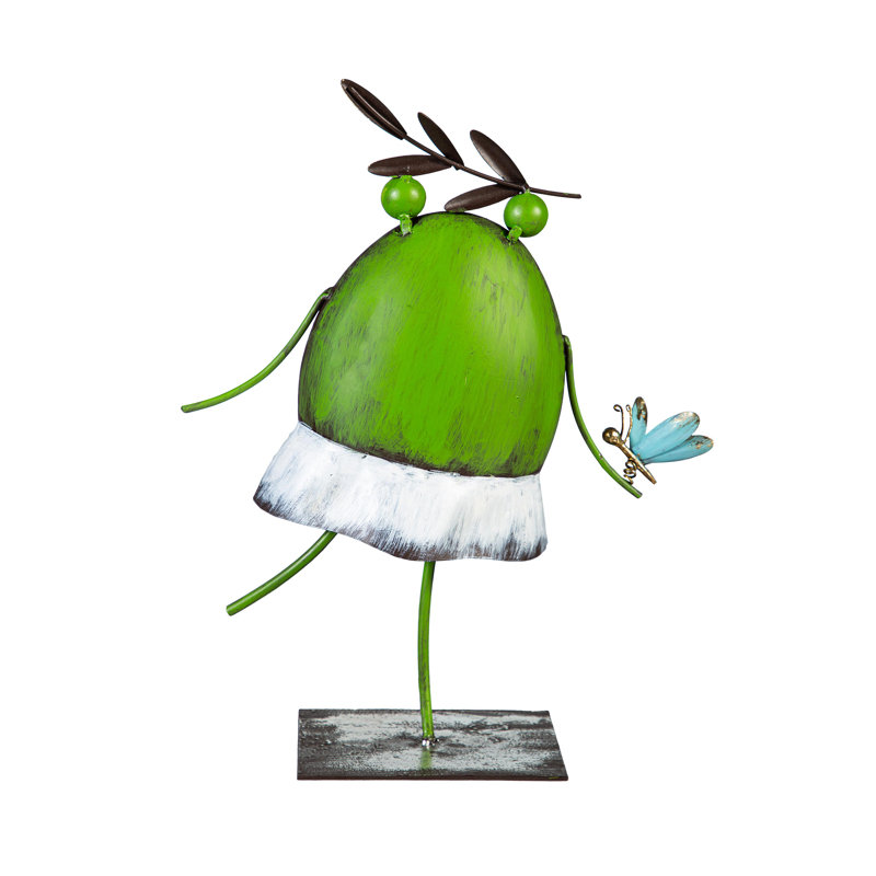 Metal Wondering Frog Statue, 13"H