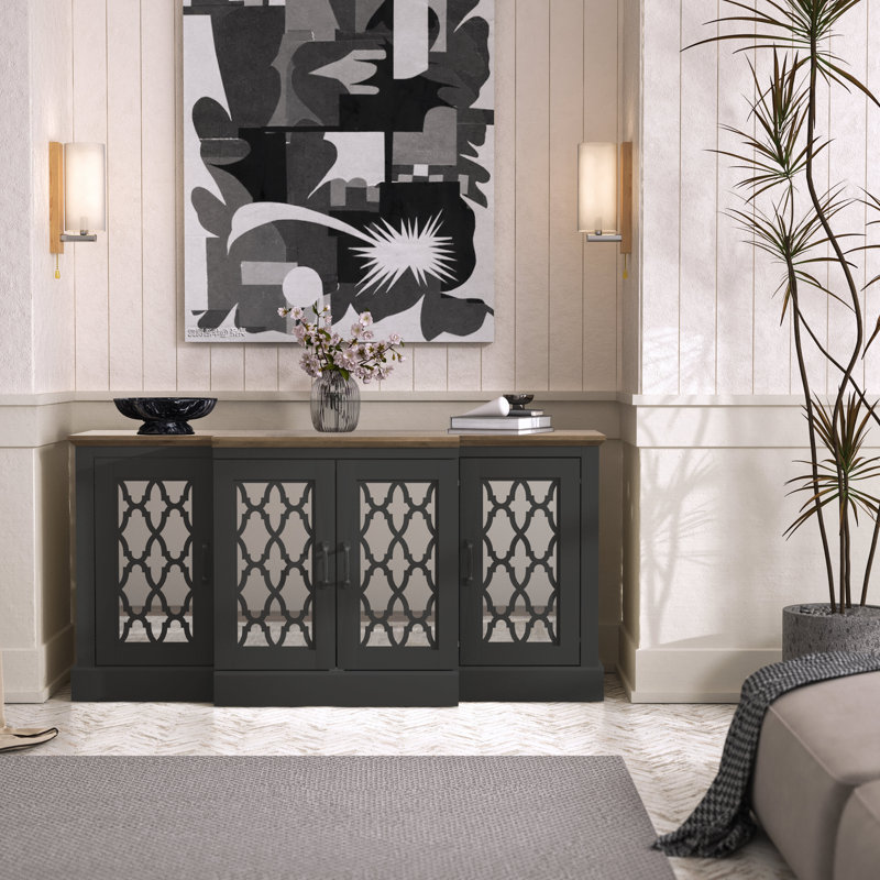 Chessani Wide Accent Sideboard, Black/Knotty Oak