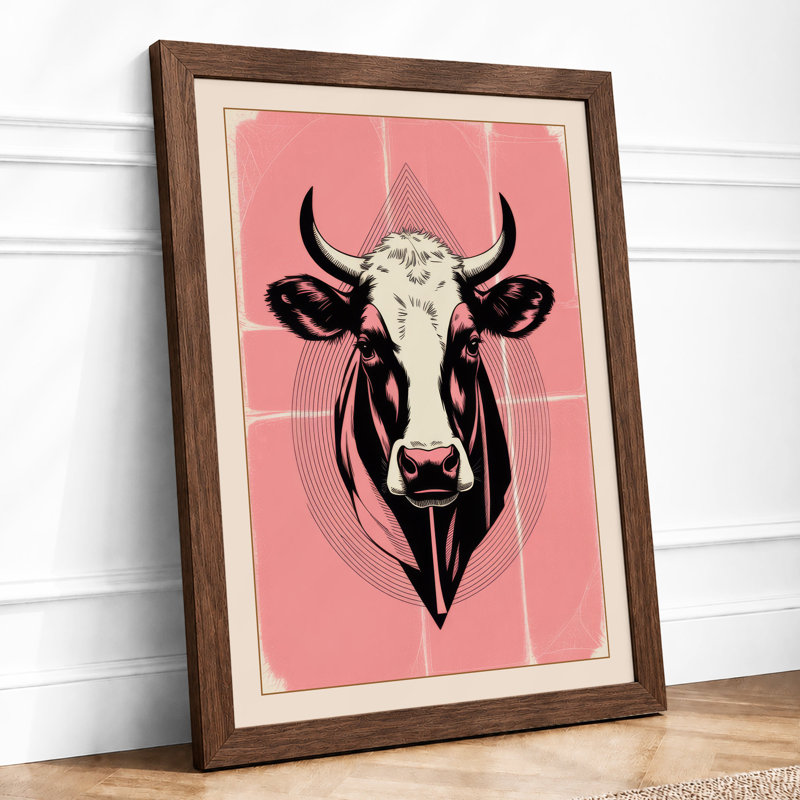 Cow Portrait Geometric - Framed Print, A4 - 29.7 x 21.0 cm, Walnut