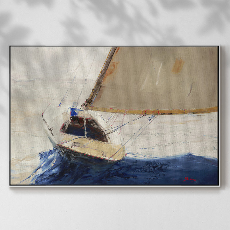 " Single Handed ", White Floater Framed Canvas, 27" H x 41" W x 2" D