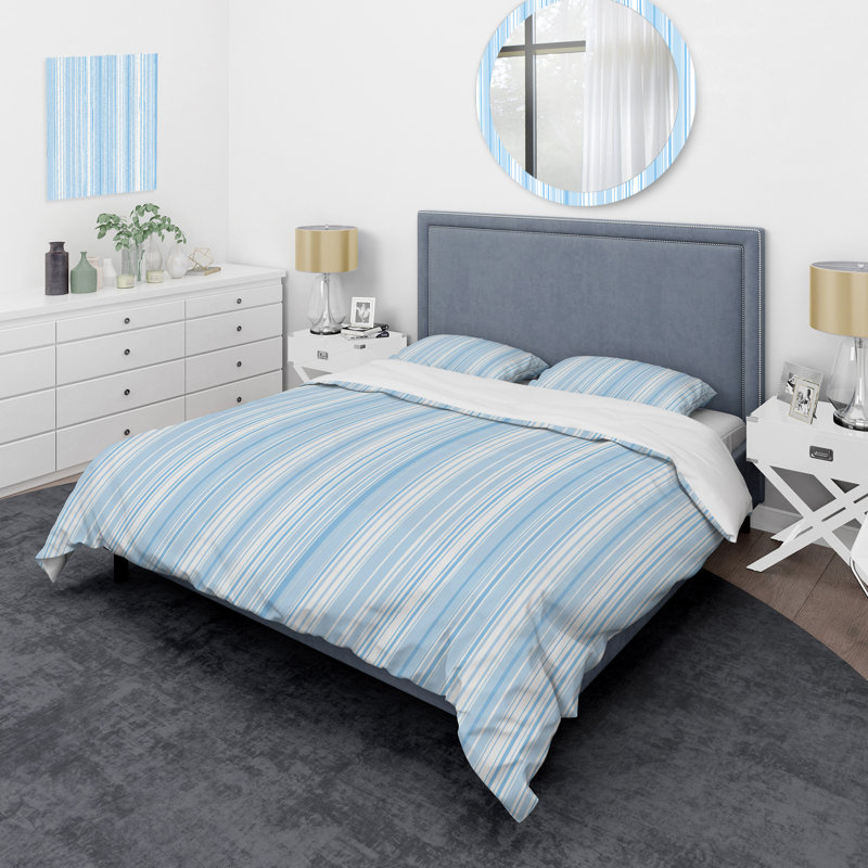 Ensemble de housse de couette à rayures bleues et blanches Magic II, Housse de couette très grand + 2 taies décorativ