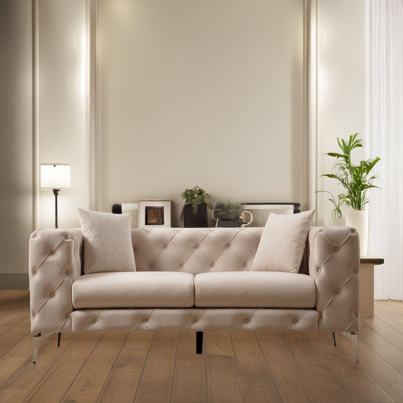 Causeuse 2 places avec pieds en métal et housse de coussin amovible, Écru, H 28,7 po x l 77,6 po x P 35,4 po