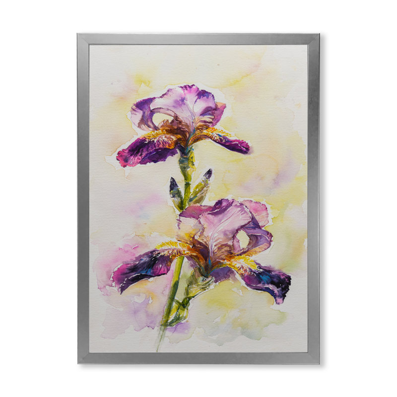 Aquarelle Iris fleur rose - décoration murale traditionnelle sur toile, H 20 po x l 12 po x P 1 po