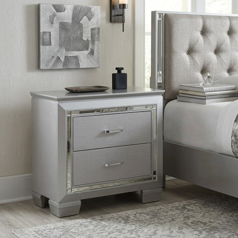 Liyanne Silver 2 Drawers 30 In. W Nightstand