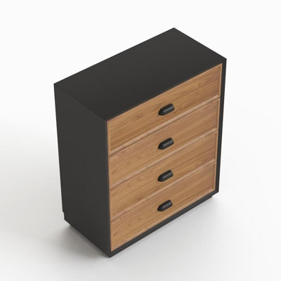 Rangement de bureau moderne en bois d'ingénierie à 4 tiroirs 31,49 pouces avec cadre noir pour bureau à domicile