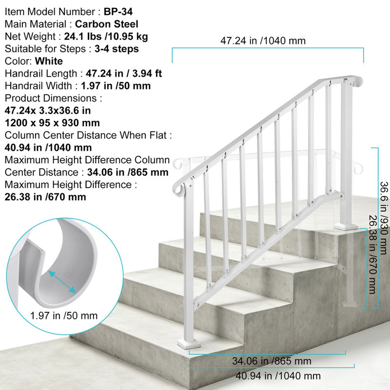 Mains courantes pour les marches extérieures, ensemble de rampes d'escalier à 3 marches