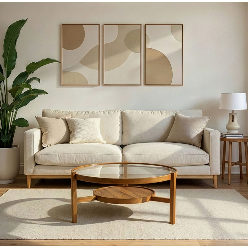 Élégante table basse en bois massif et en verre trempé de 39,4 po de diamètre x 18,9 po de hauteur | 100% finition noyer massif, design brun moderne | Centre de table durable et élégant pour le salon et les espaces contemporains