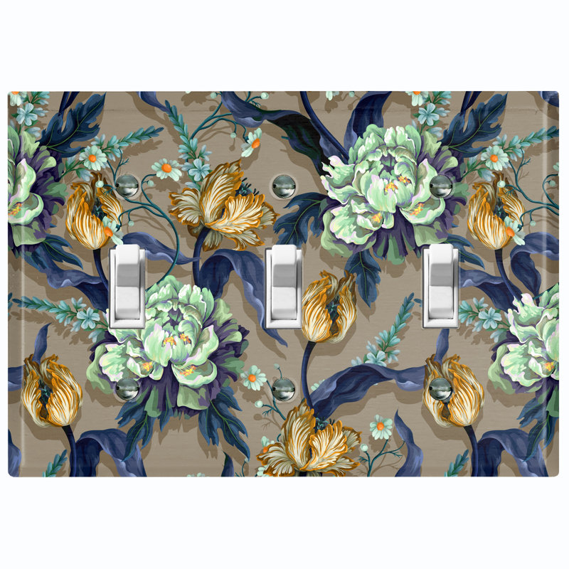 Flower Colorful Paint Print 3 - Gang Toggle Light Switch Standard Wall Plate, 4.50" H x 6.38" W x 0.15" D