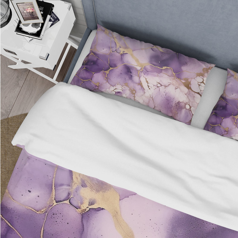 Ensemble de housse de couette mauve et or marbré à l'encre de marbre VII - Fractals
