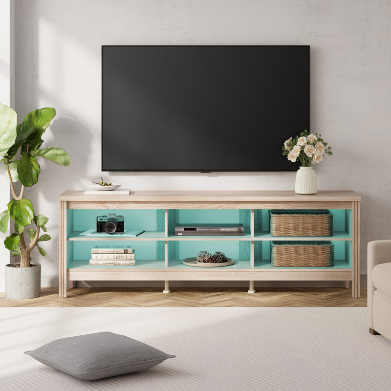 Meuble télé pour téléviseur de 75 po ou moins Ashae, Chêne / or rose